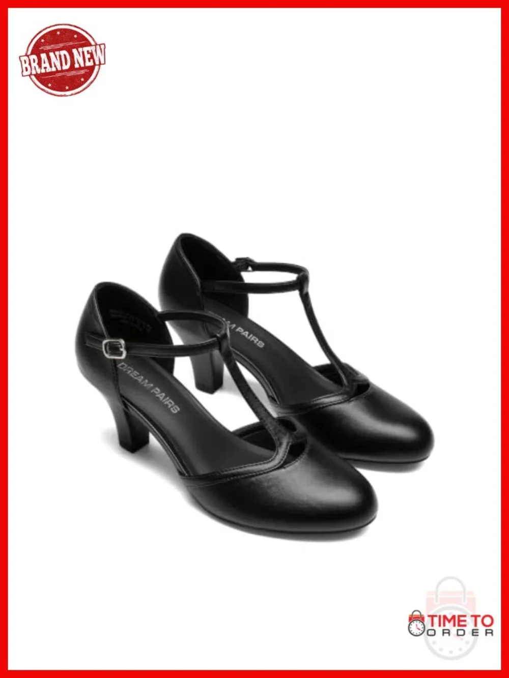 Women's T-Strap Block Heel Pumps Faux Leather Mary Jane Dress Shoes